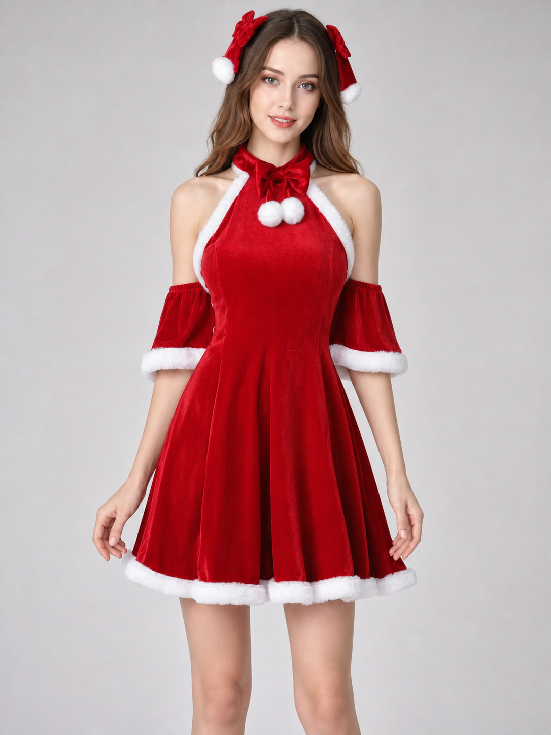 New Year’s Costume Dress with Faux Fur Trim and Clips