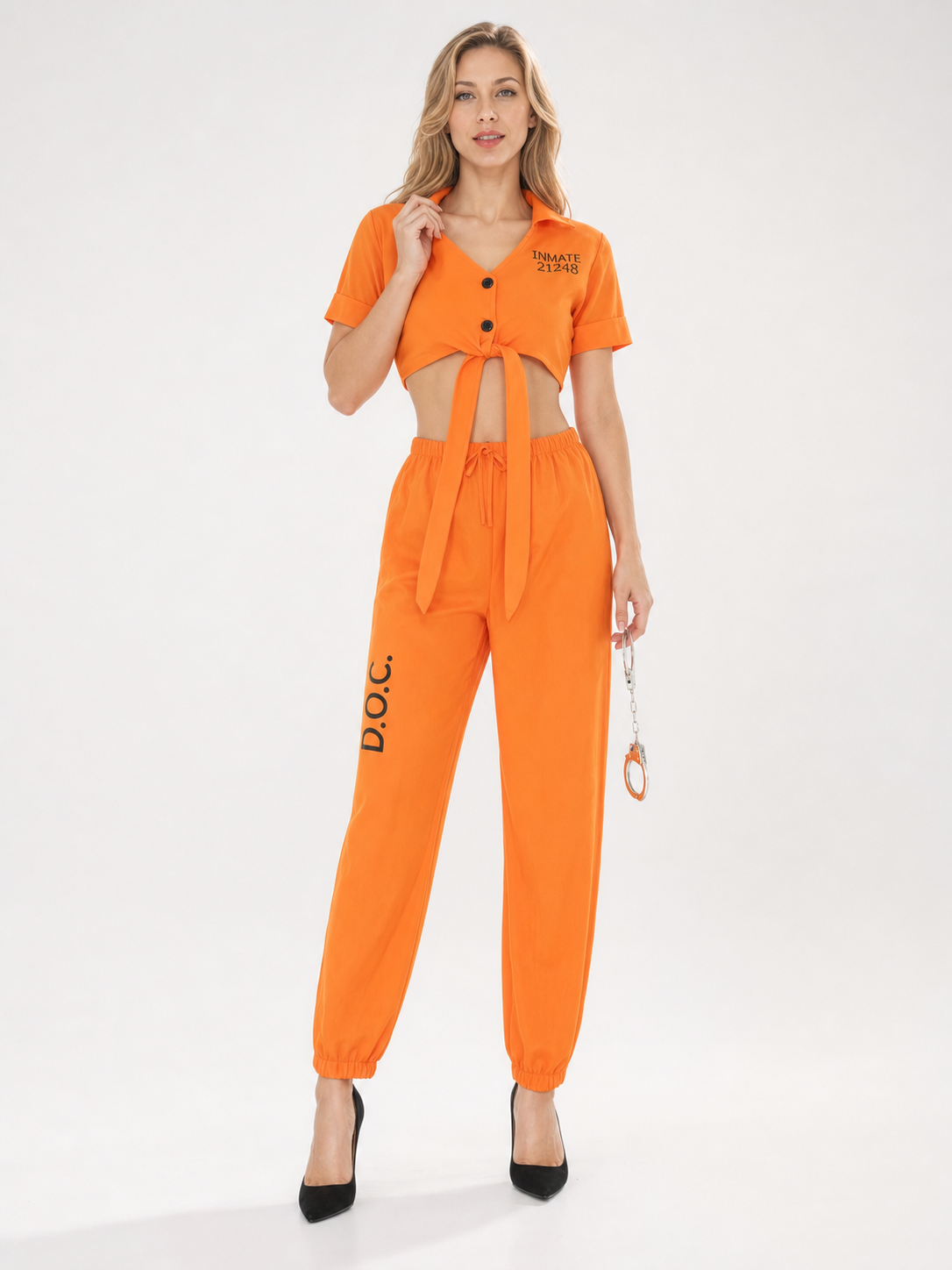 Inmate Costume with Top, Pants, and Handcuffs