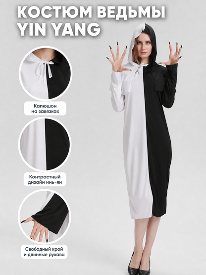 Black-and-White Hooded Carnival Dress