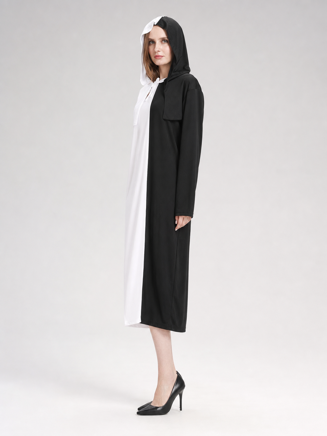 Black-and-White Hooded Carnival Dress