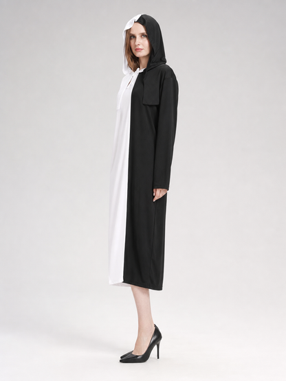 Black-and-White Hooded Carnival Dress