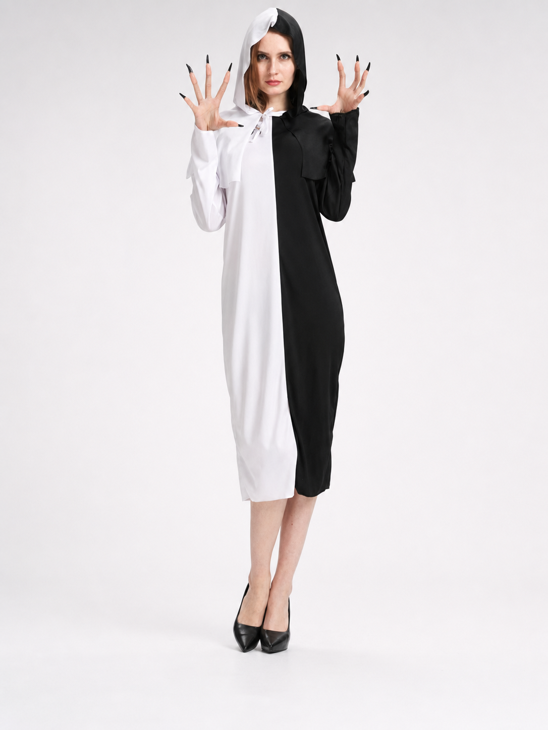 Black-and-White Hooded Carnival Dress