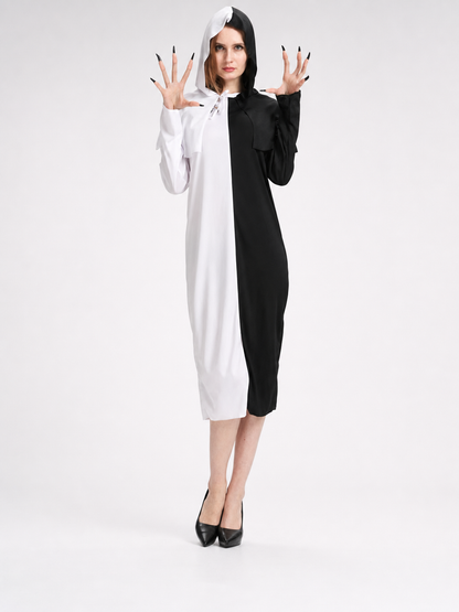 Black-and-White Hooded Carnival Dress