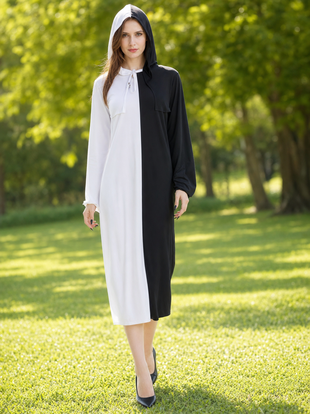 Black-and-White Hooded Carnival Dress