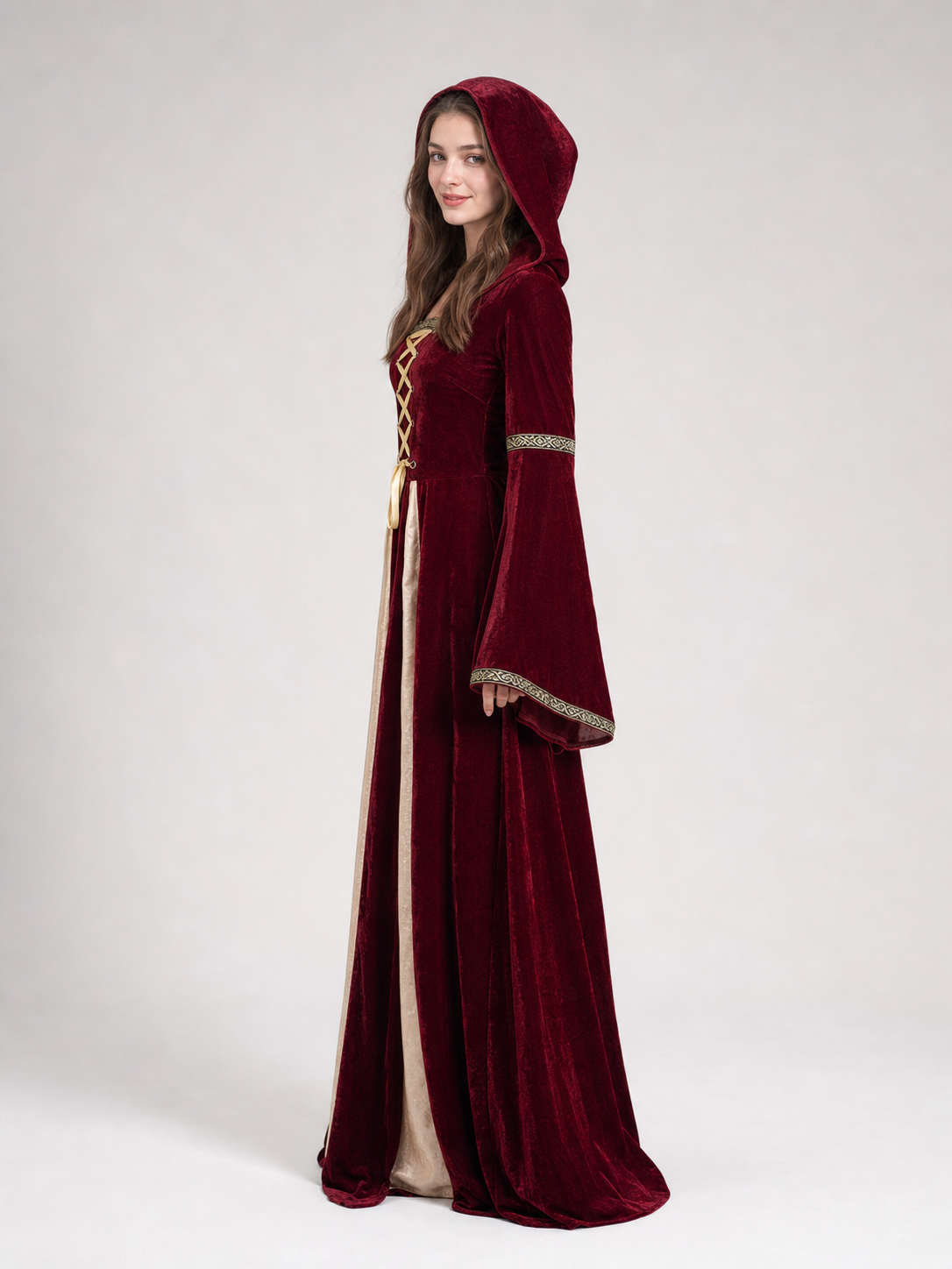 Medieval Hooded Dress with Lacing