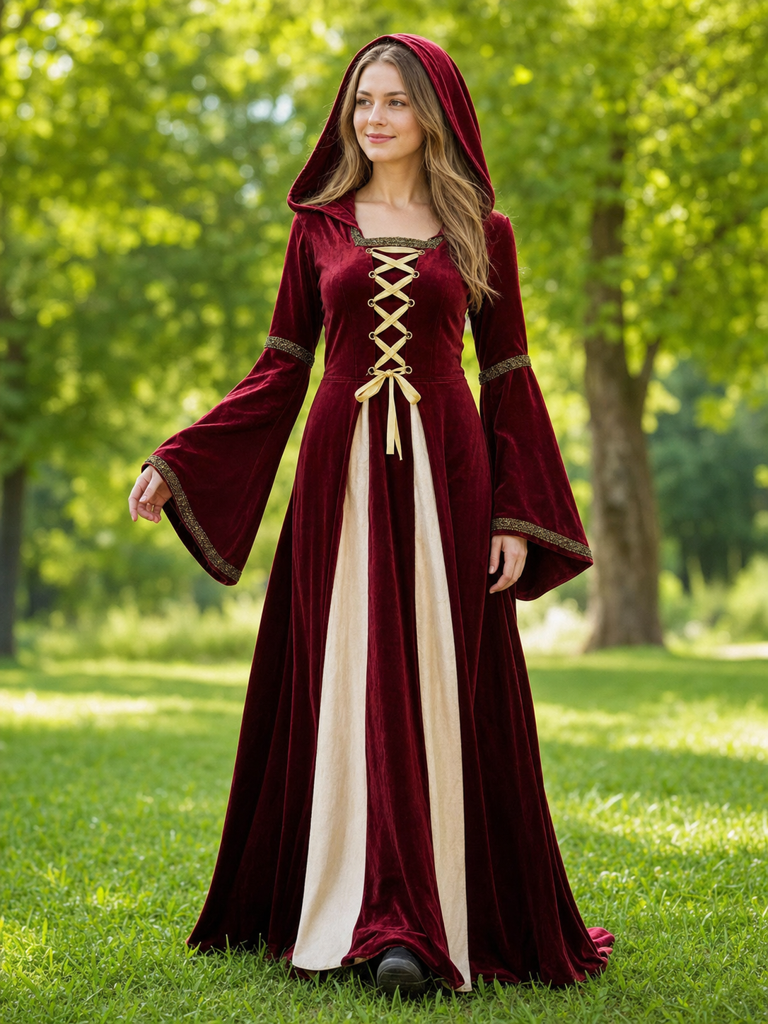 Medieval Hooded Dress with Lacing