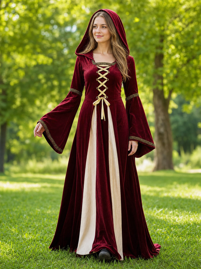 Medieval Hooded Dress with Lacing