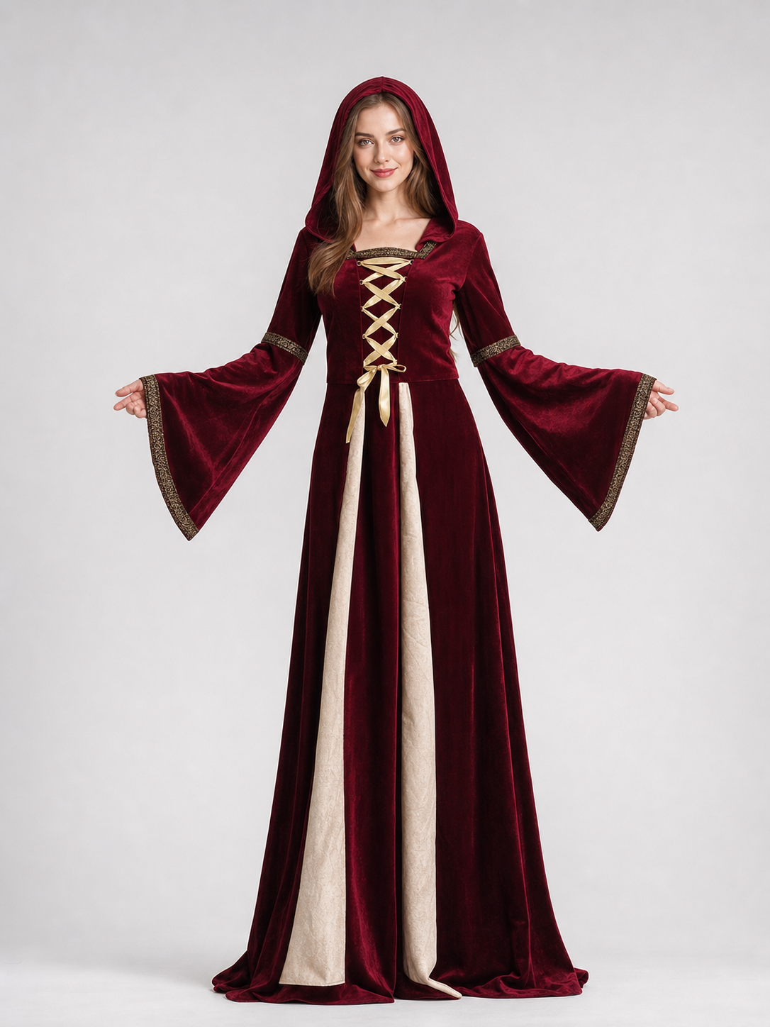 Medieval Hooded Dress with Lacing