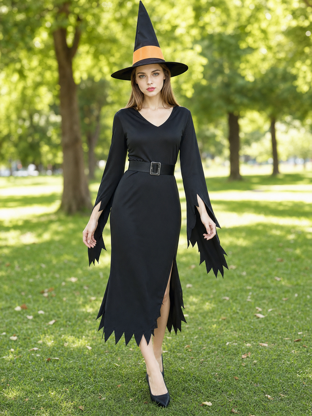 Halloween Witch Costume with Hat and Belt