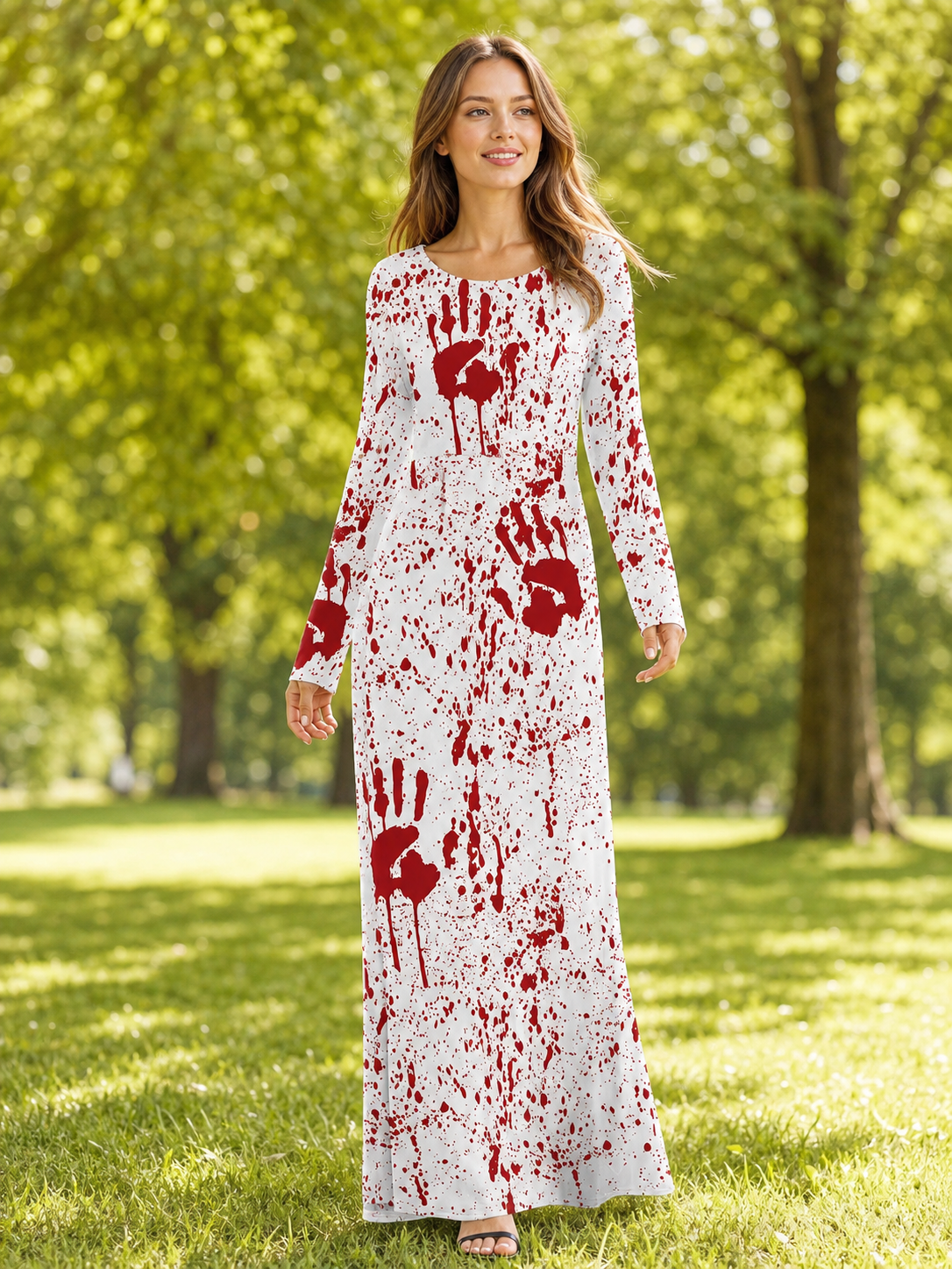 Masquerade dress in horror style with bloody print