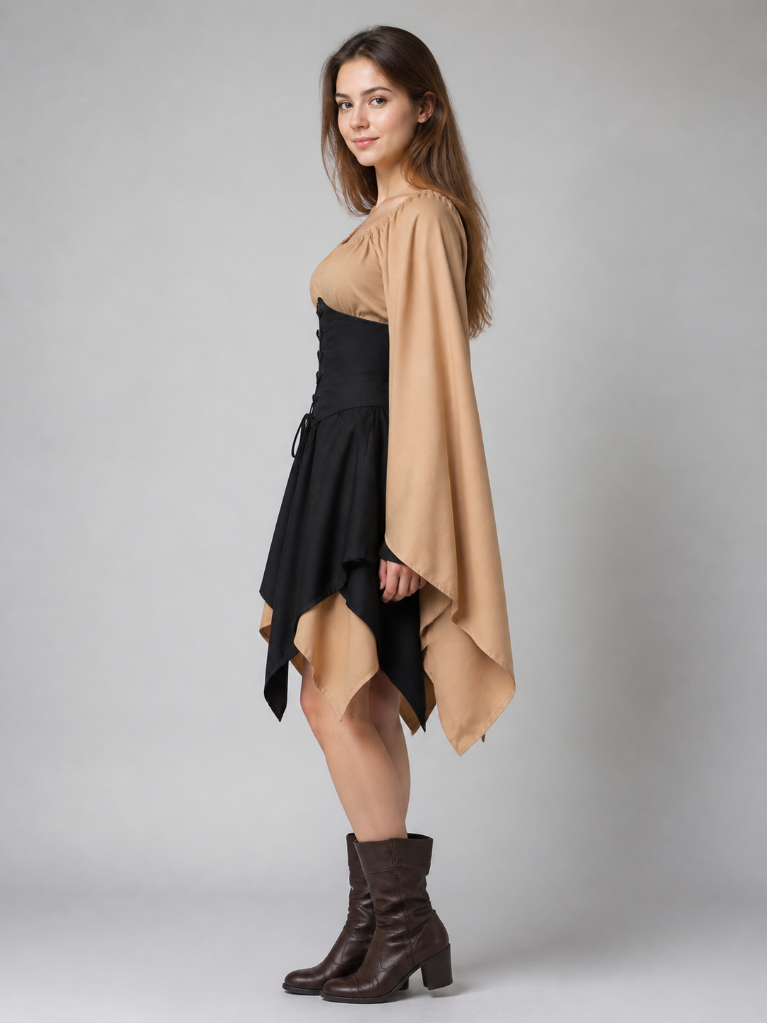 Gothic fantasy corset dress with long sleeves