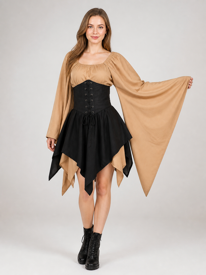 Gothic fantasy corset dress with long sleeves
