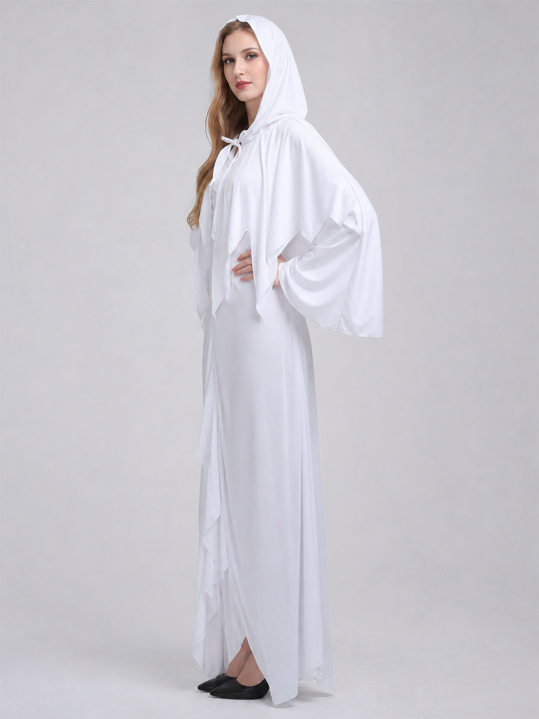 White ghost costume with hood and sleeves side view 3