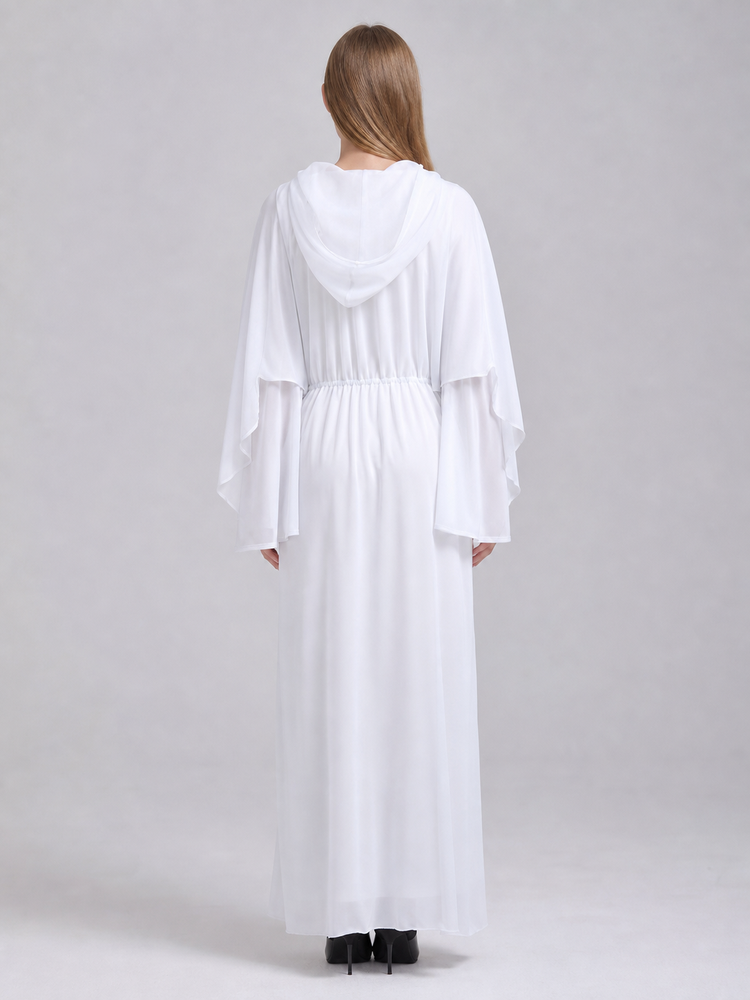 White ghost costume with hood and sleeves back view 3