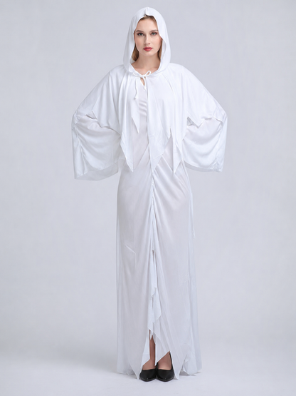 White ghost costume with hood and sleeves