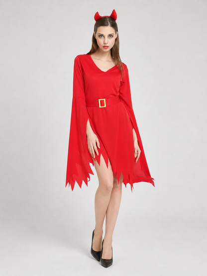 Red Halloween devil costume dress with horns