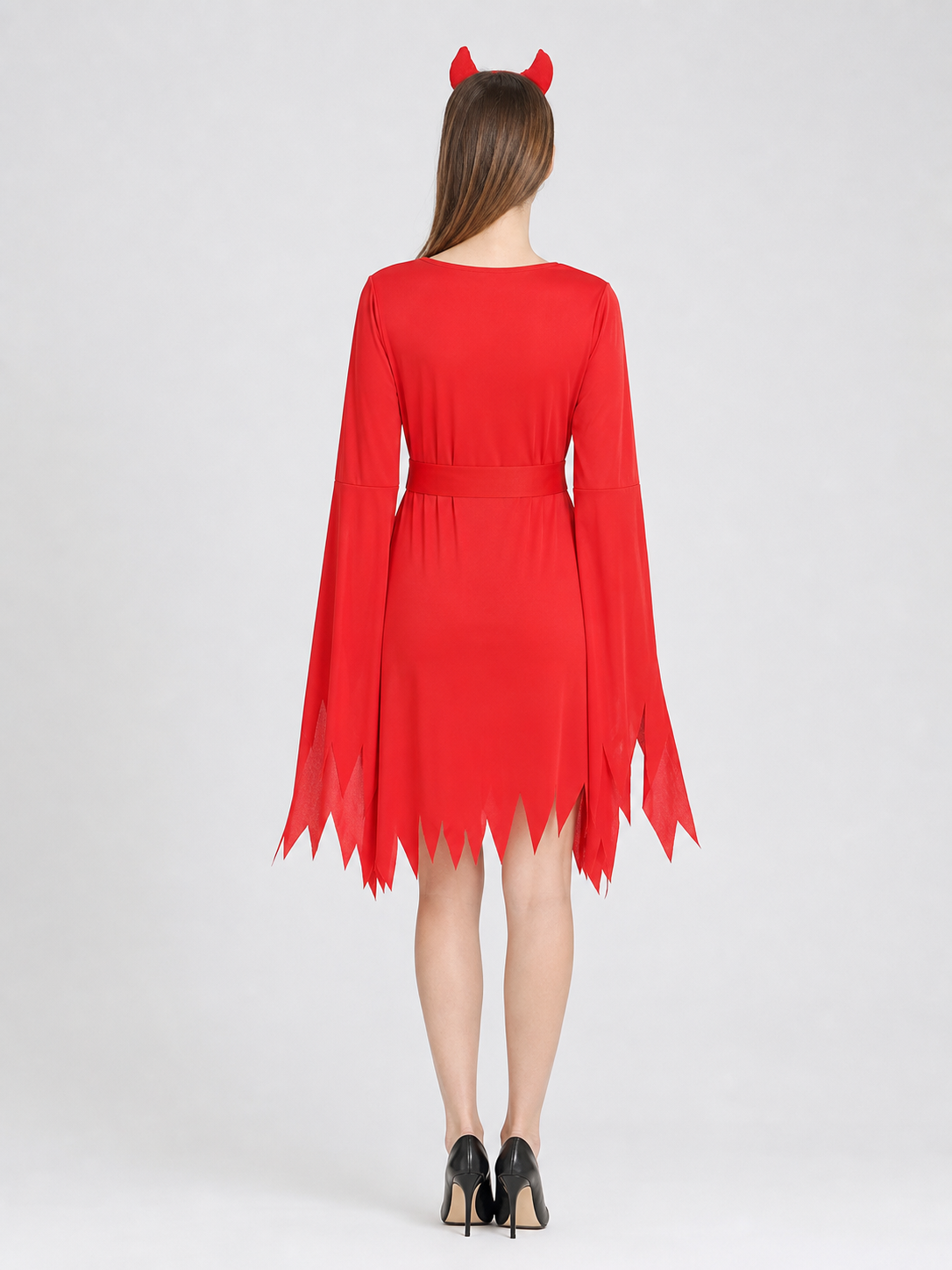 Red Halloween devil costume dress with horns