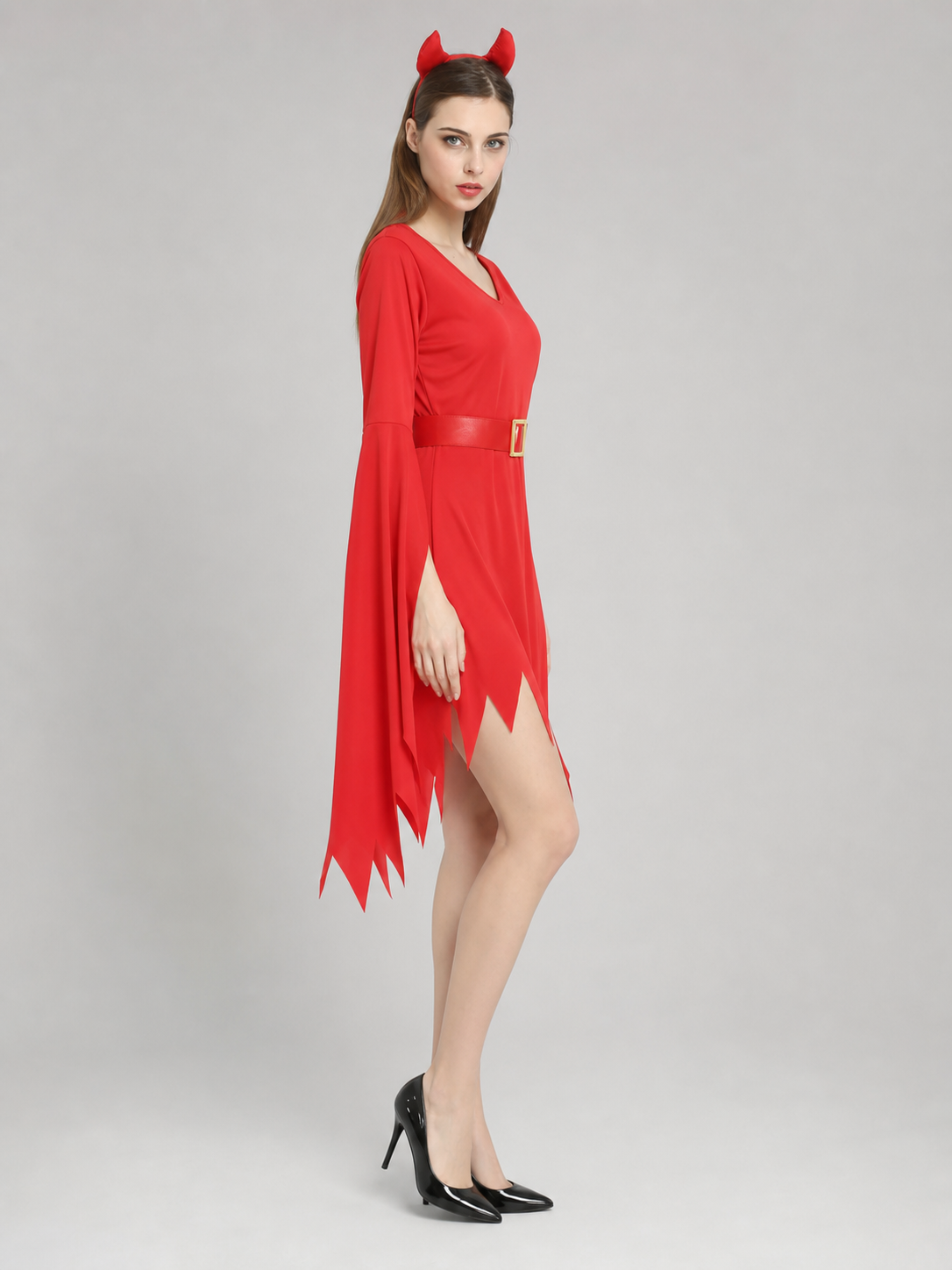Red Halloween devil costume dress with horns