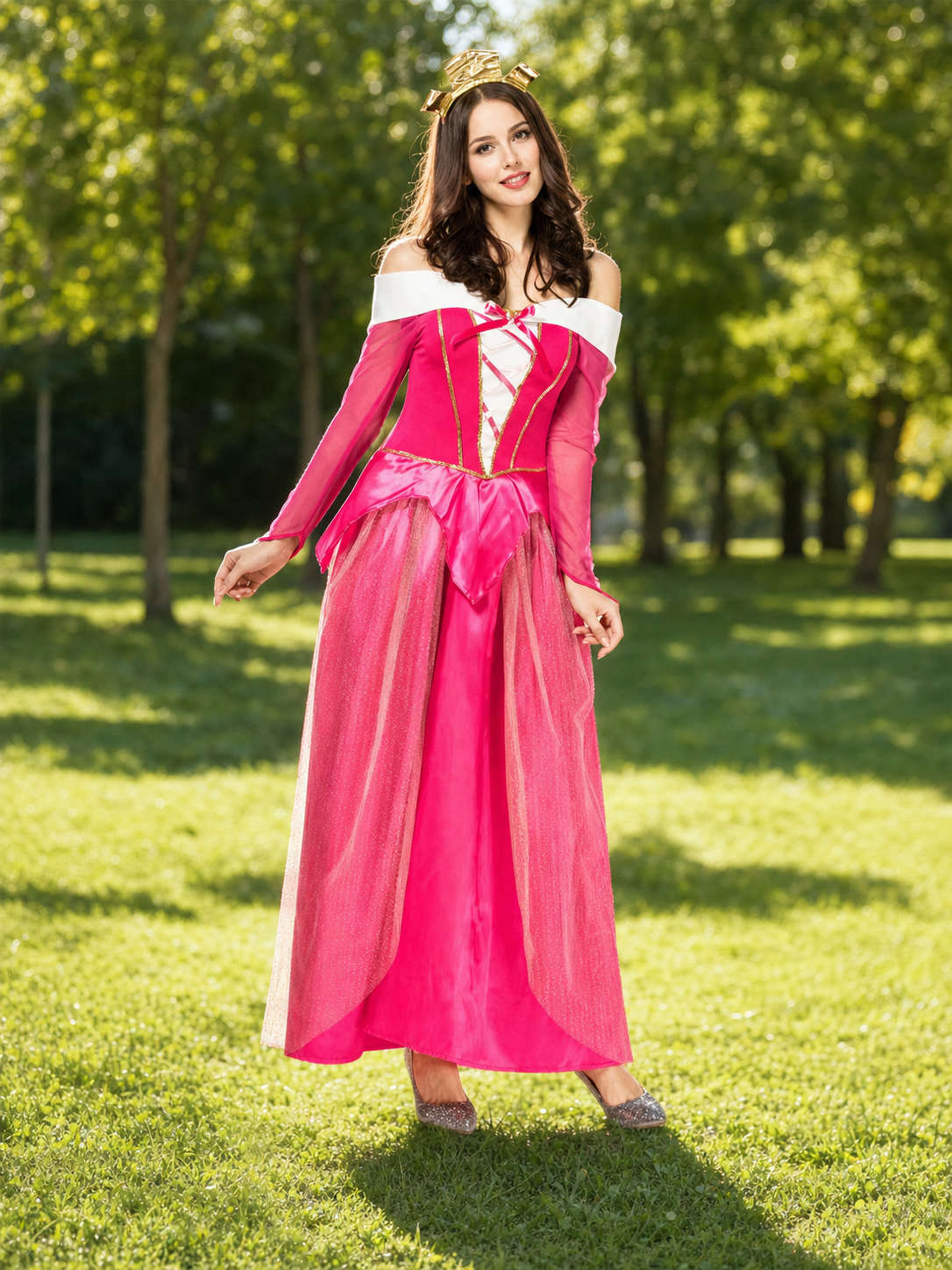 Princess cosplay dress with corset bodice and tiara