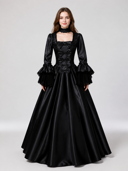 Gothic-Style Dress with Ruffles and Bows