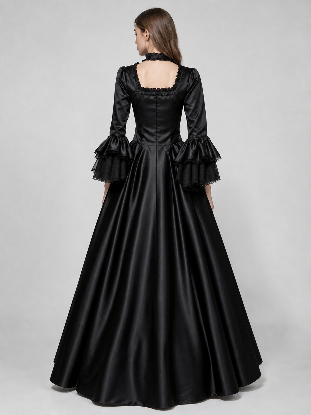Gothic-Style Dress with Ruffles and Bows
