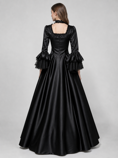 Gothic-Style Dress with Ruffles and Bows