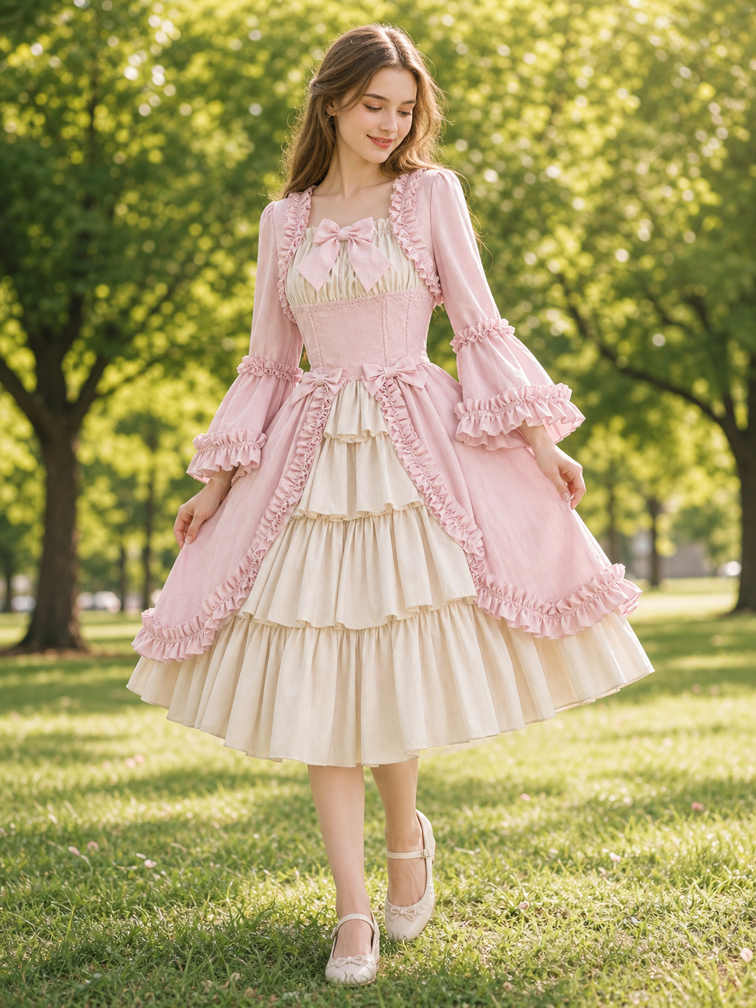Rococo-Style Dress Costume with Ruffles and a Bow
