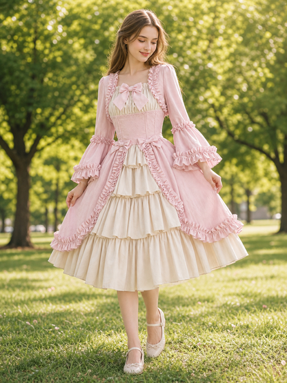 Rococo-Style Dress Costume with Ruffles and a Bow
