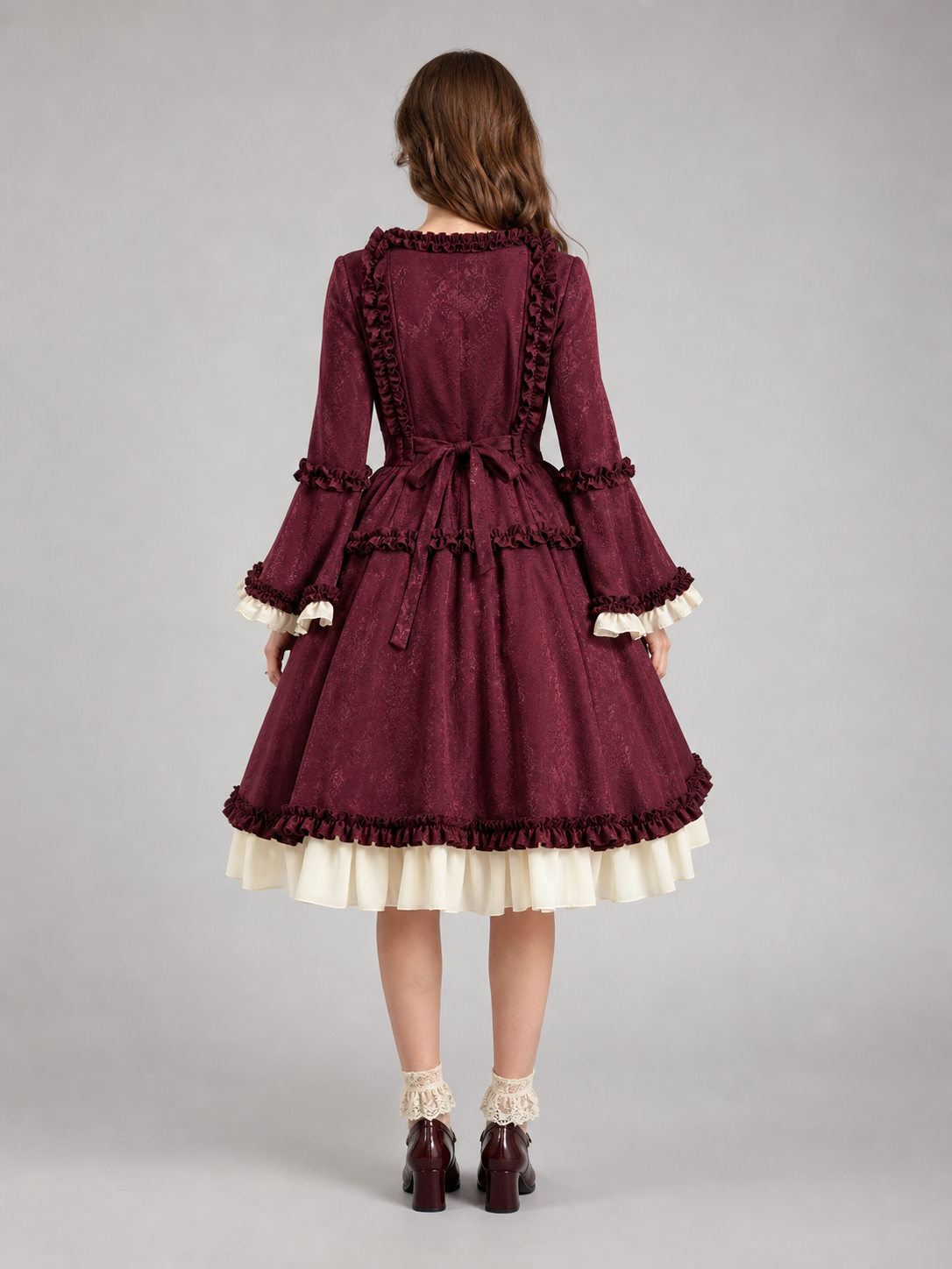 Victorian-Style Long-Sleeve Dress with Bow