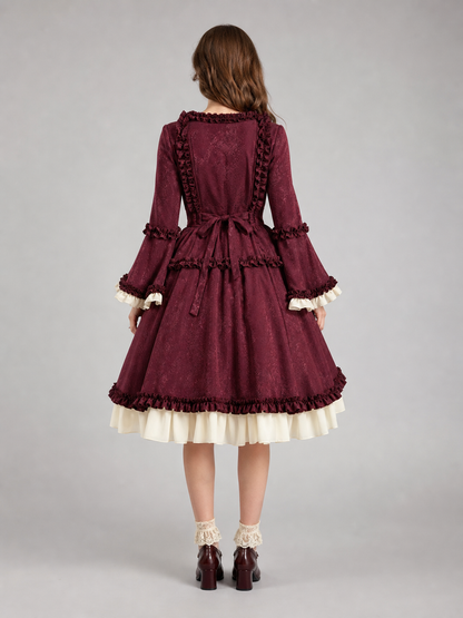 Victorian-Style Long-Sleeve Dress with Bow