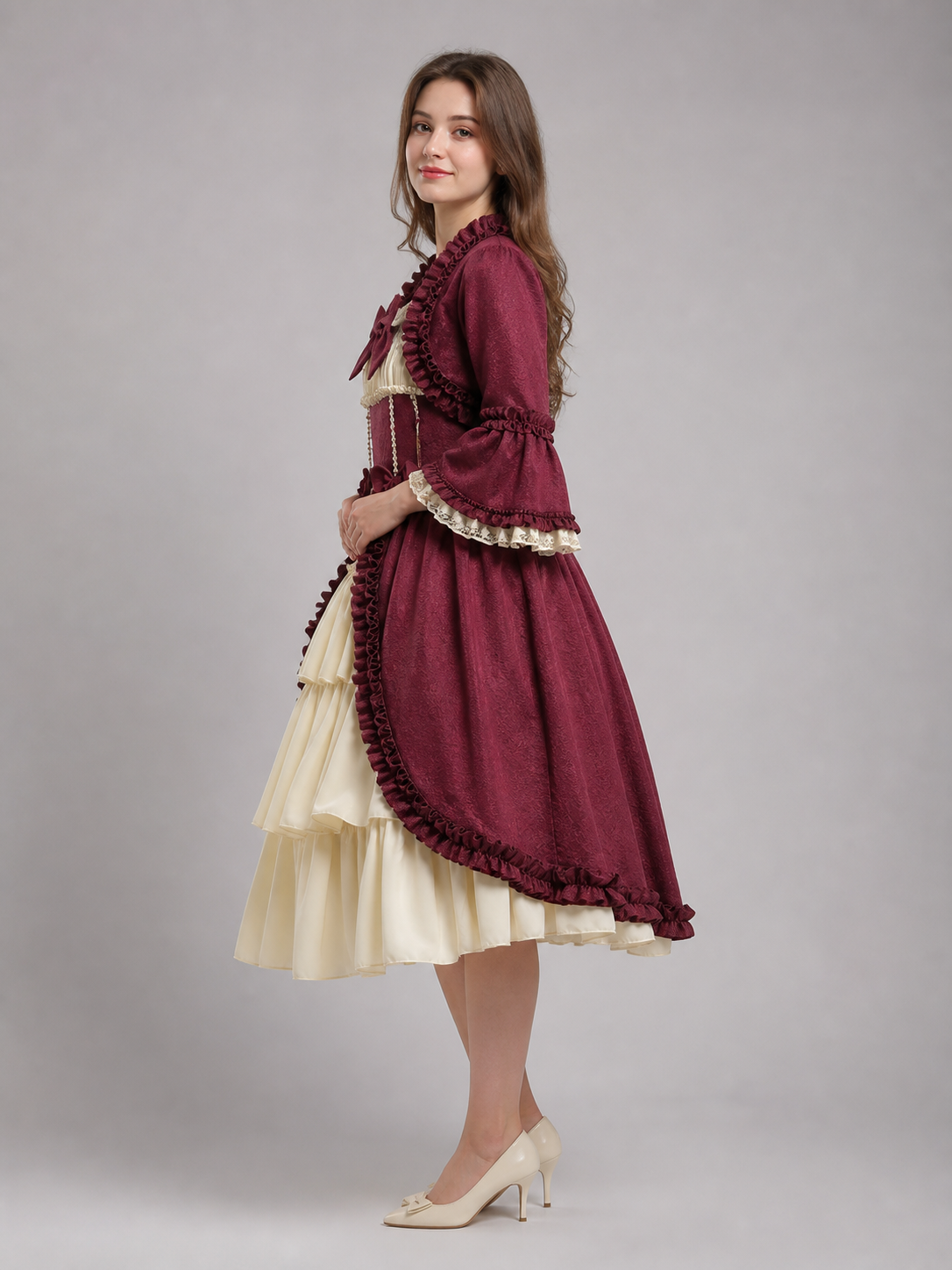 Victorian-Style Long-Sleeve Dress with Bow