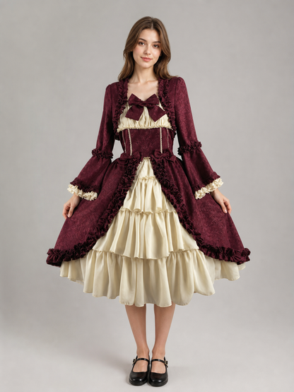 Victorian-Style Long-Sleeve Dress with Bow