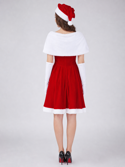 Festive Christmas Dress Costume with Cape
