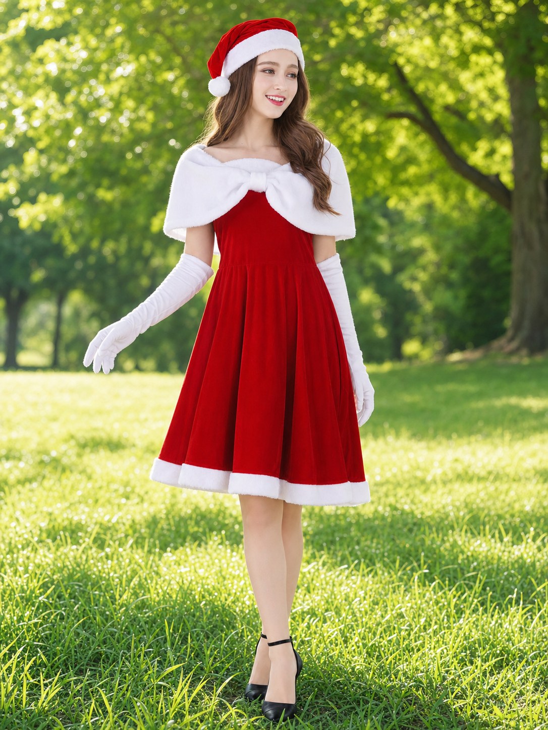 Festive Christmas Dress Costume with Cape