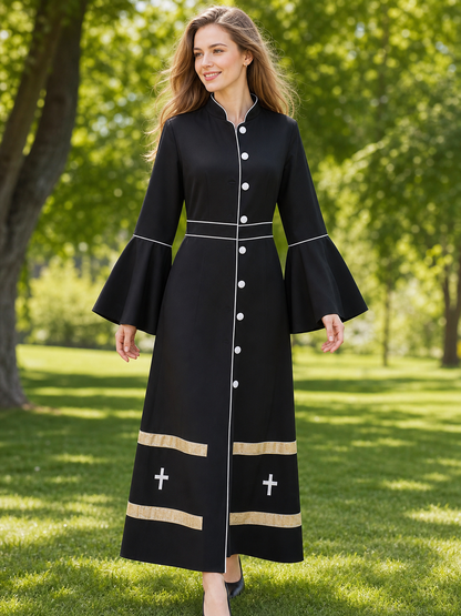 Black carnival cleric robe with contrasting trim