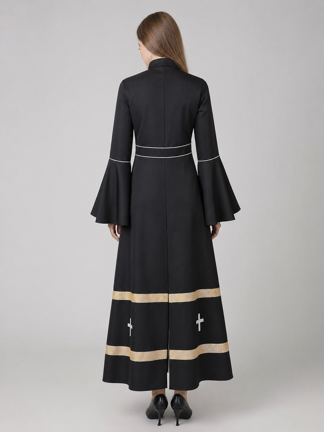 Black carnival cleric robe with contrasting trim