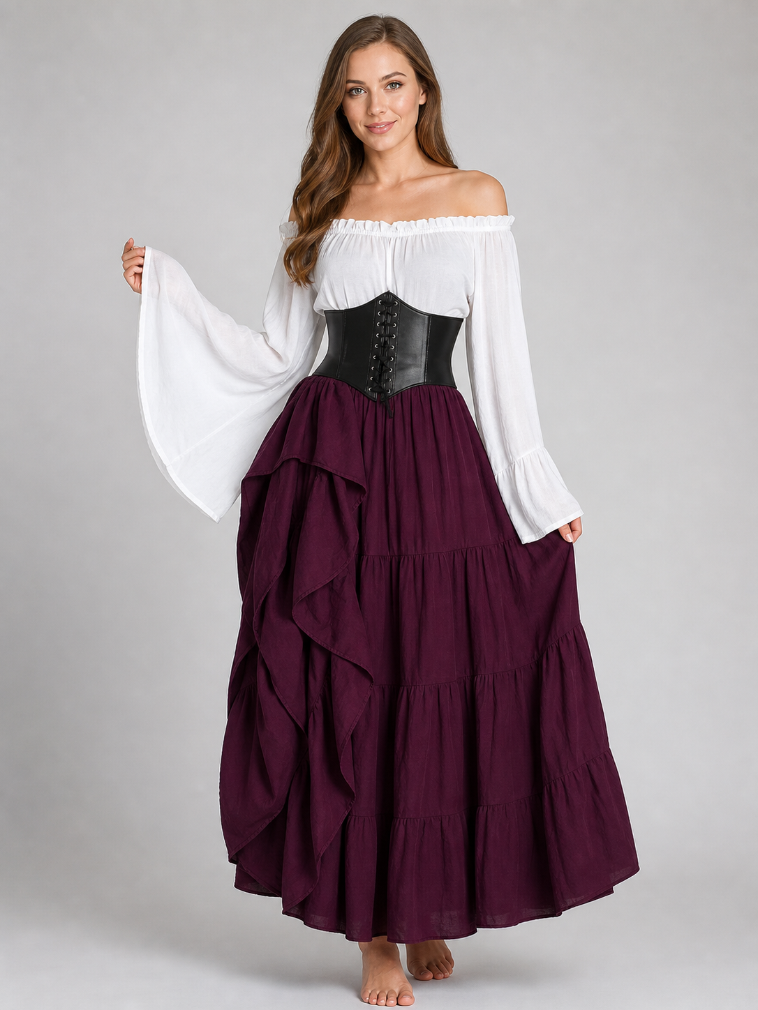 Gothic Medieval Costume Dress with Corset and Skirt