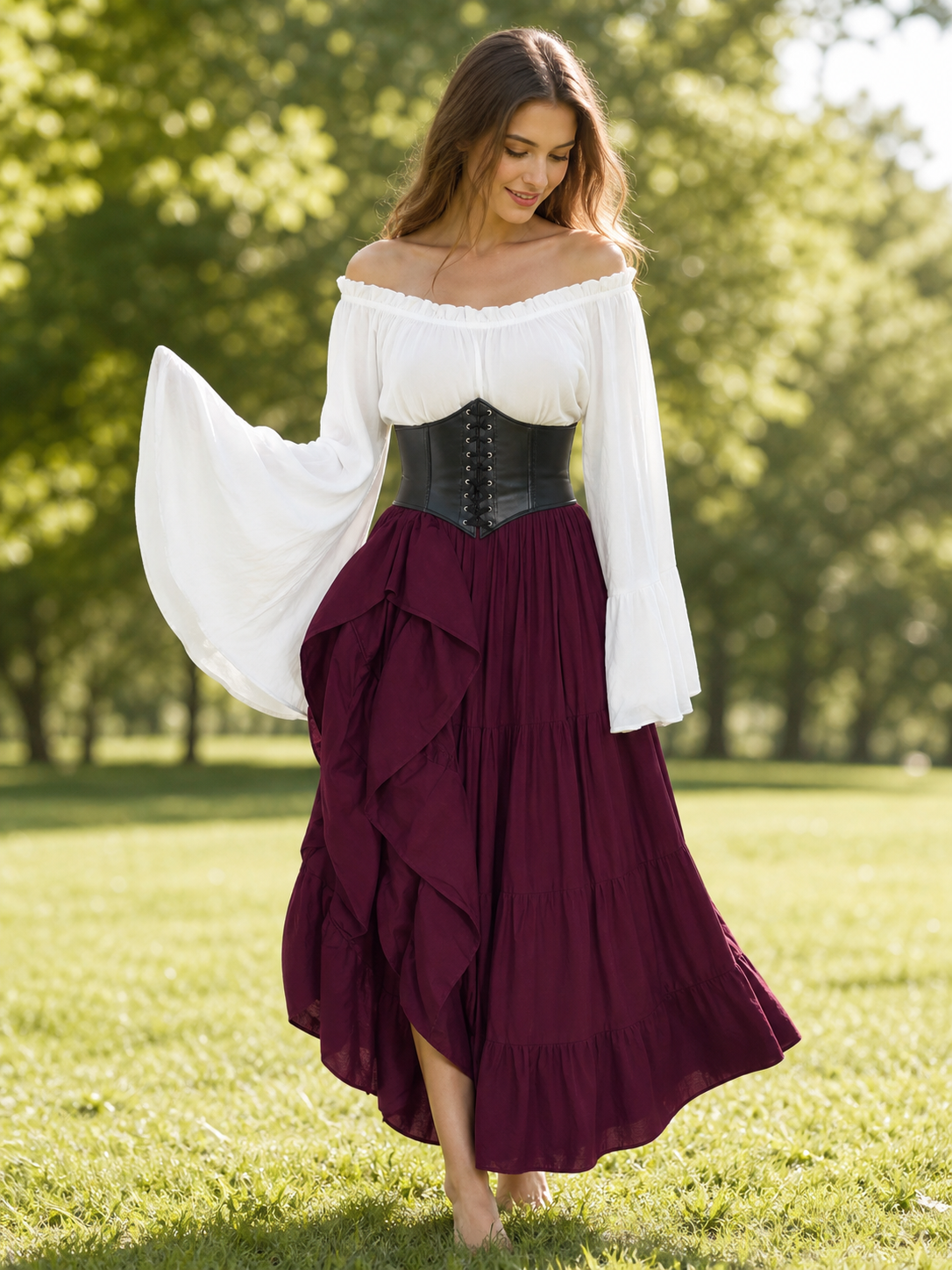 Gothic Medieval Costume Dress with Corset and Skirt