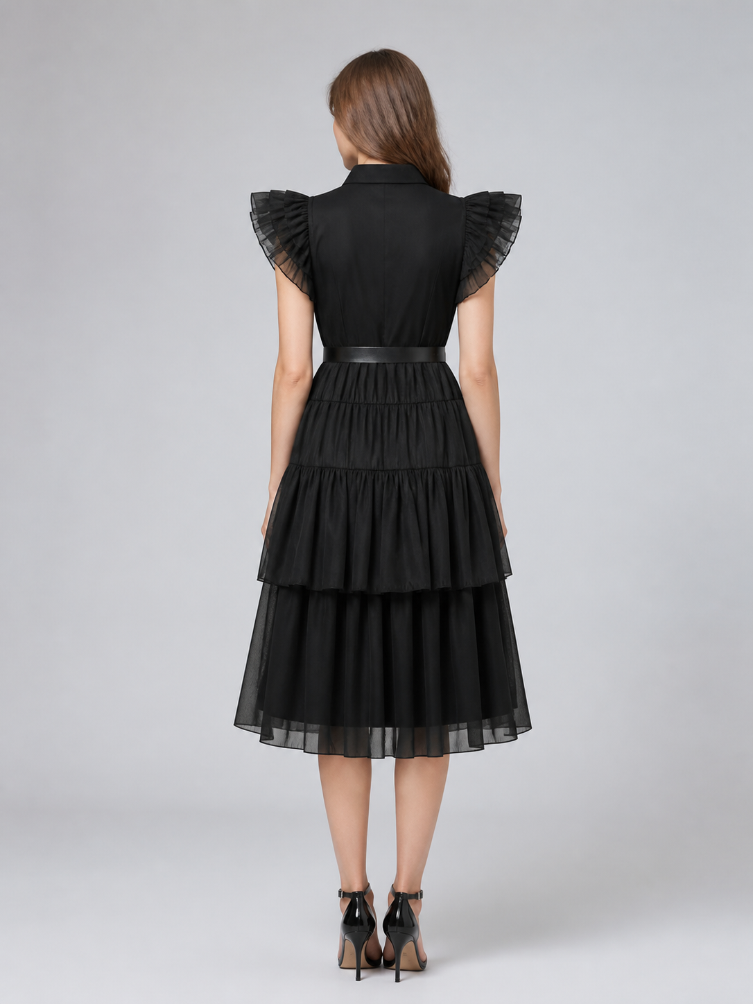 Black Gothic Dress with Mesh and Belt