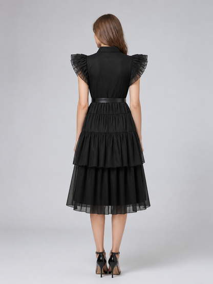 Black Gothic Dress with Mesh and Belt