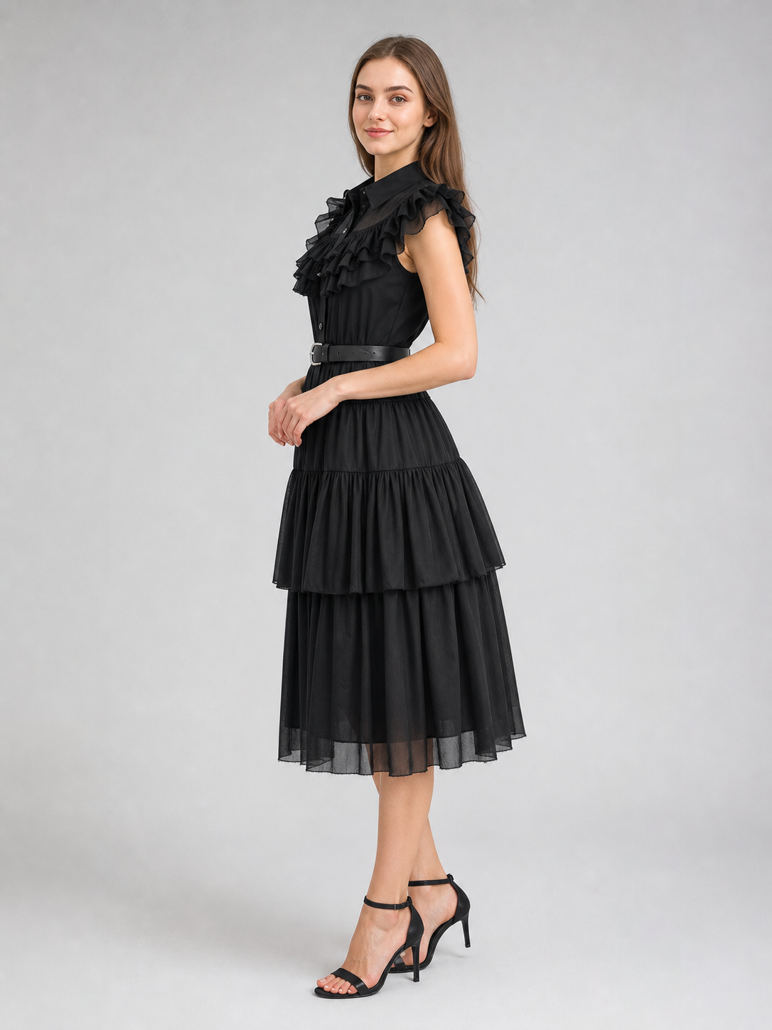 Black Gothic Dress with Mesh and Belt