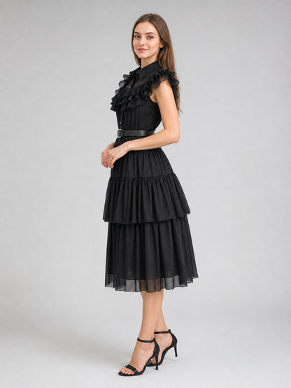 Black Gothic Dress with Mesh and Belt
