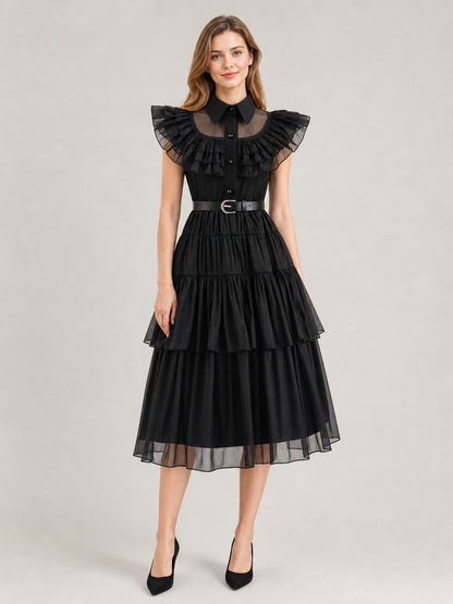 Black Gothic Dress with Mesh and Belt