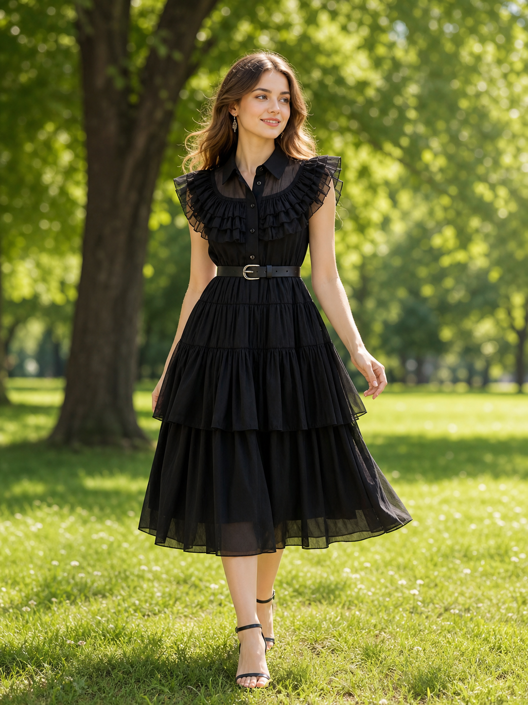 Black Gothic Dress with Mesh and Belt