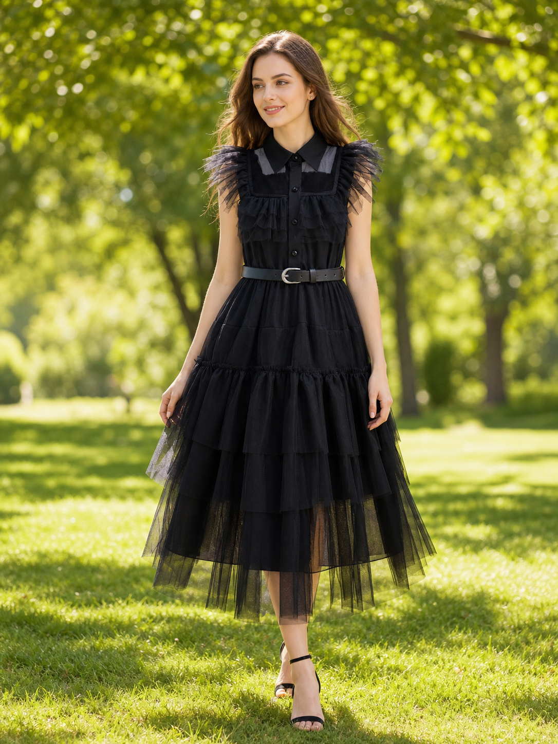 Gothic-Style Cosplay Dress with Belt
