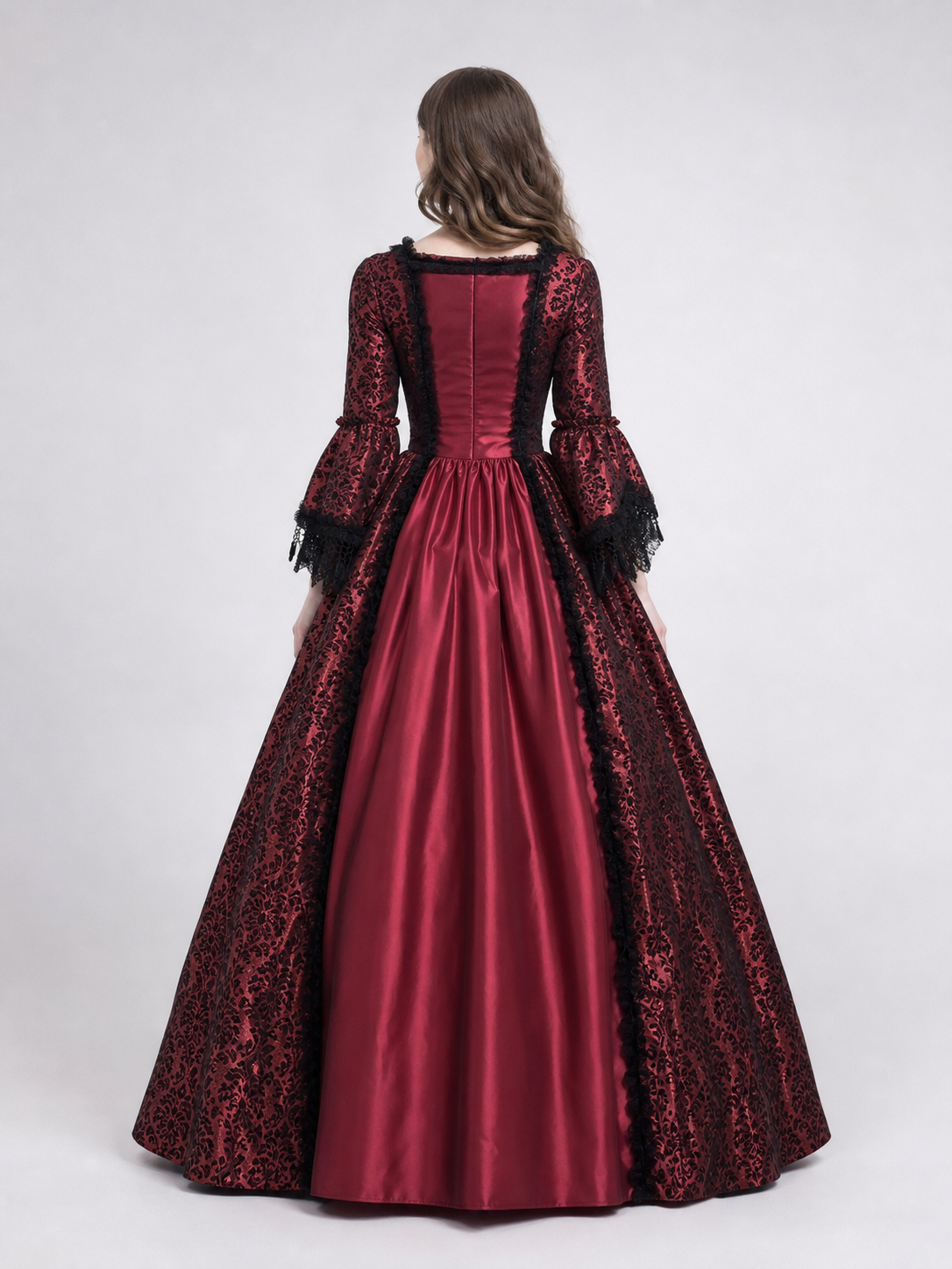 Renaissance-Style Dress with Lace and Long Sleeves