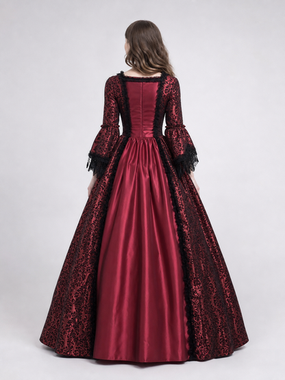 Renaissance-Style Dress with Lace and Long Sleeves