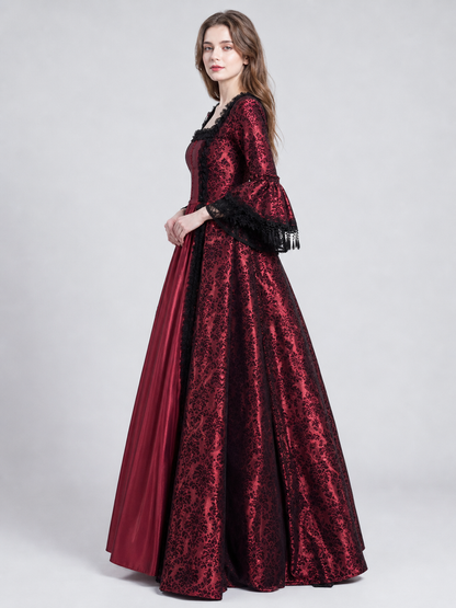 Renaissance-Style Dress with Lace and Long Sleeves