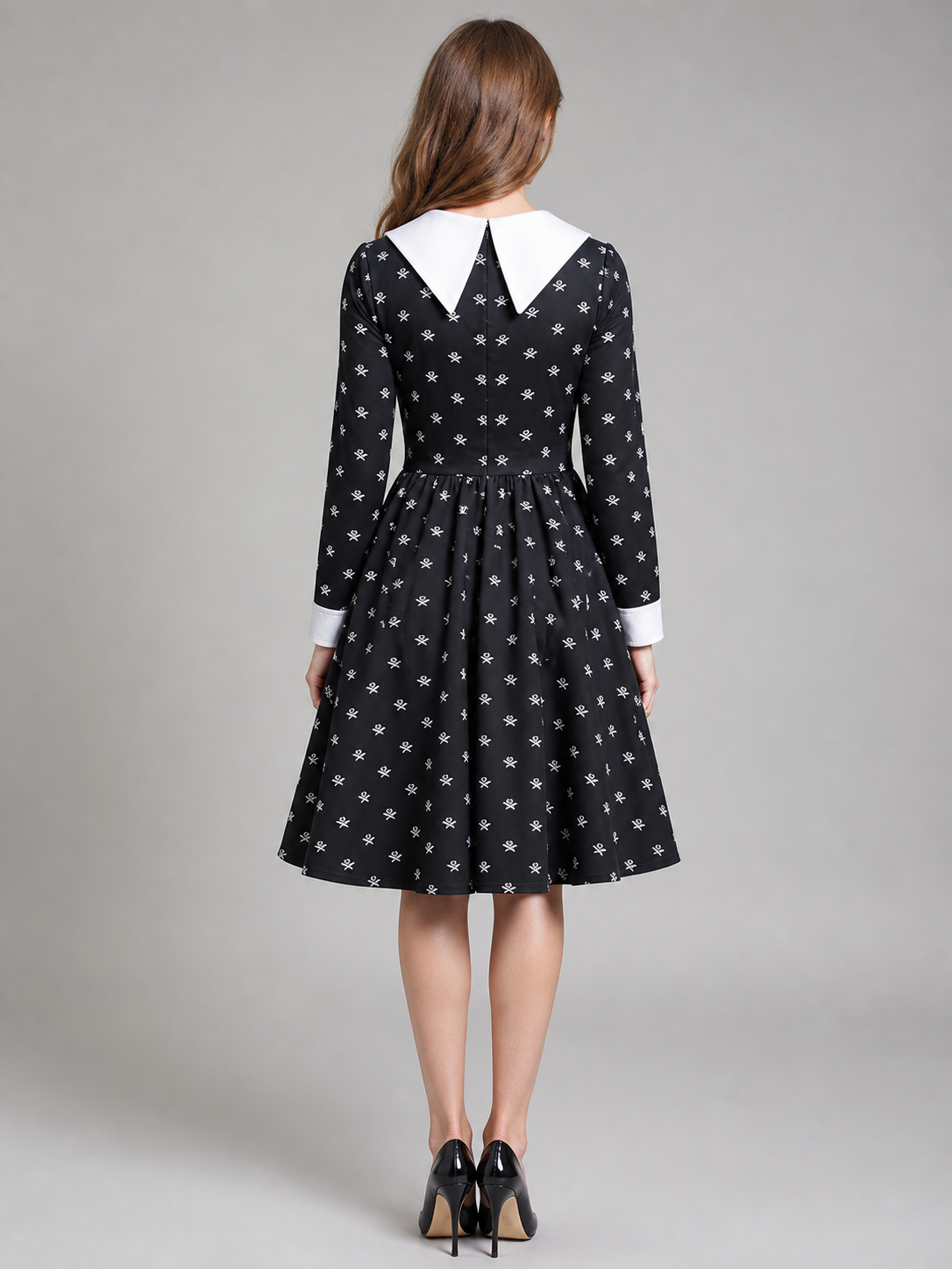 Gothic Dress with Skulls, Collar, and Buttons