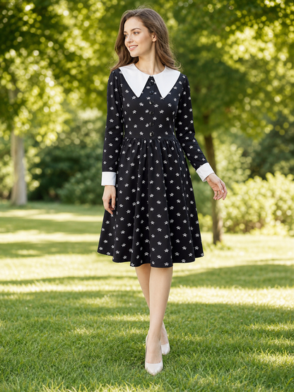 Gothic Dress with Skulls, Collar, and Buttons